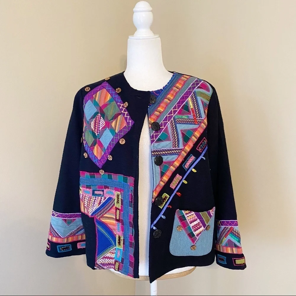 Parsley & Sage Embroidered Patchwork Button Jacket - M - Picture 13 of 13